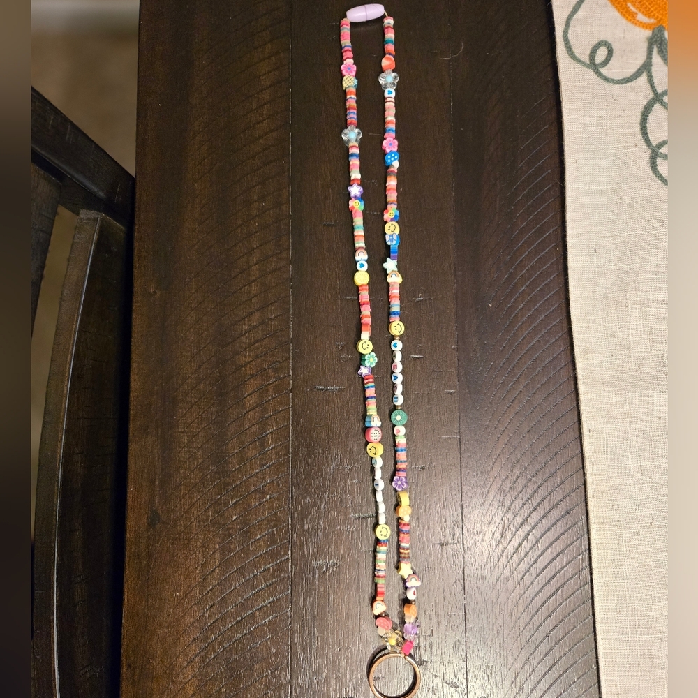 CUTE Teacher Colorful Beaded Breakaway Lanyard Smiley Faces